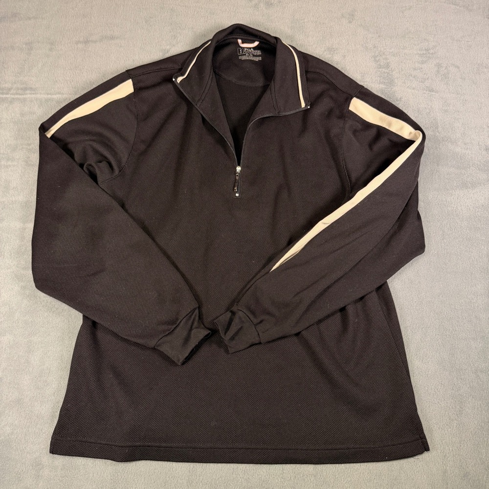 PGA Tour Mens Medium 1/4 Zip Pullover Black Cream Stripe Performance Golf Shirt